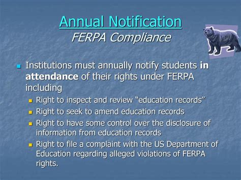 All education data holders must act responsibly and be held accountable. . The annual ferpa notification process must ensure that parents understand their rights to